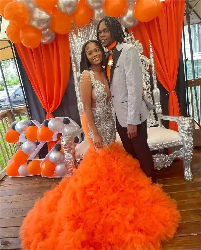 orange diamond dress Orange Diamonds Prom Dress 2024 Black Girls Gold Crystal Rhinestone Party Gown