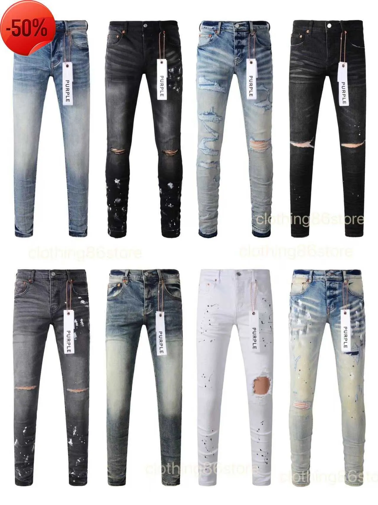 Paarse jeans heren jeans Designer jeans Heren skinny jeans luxe designer denim Broek verontruste gescheurde biker zwart blauwe jean slim fit motorfietsJ2H2