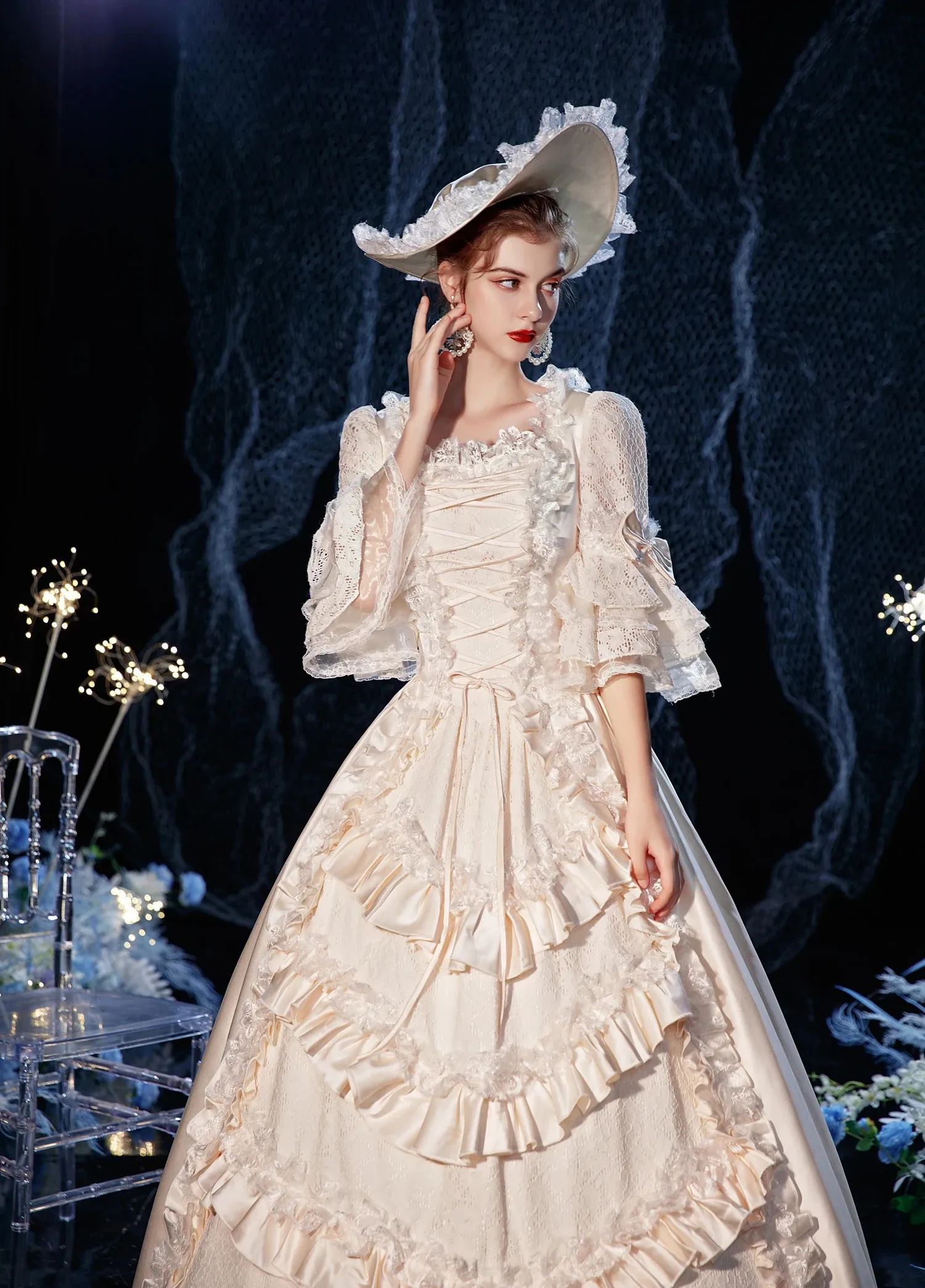 Vintage Baroque Renaissance Costume: Champagne Royal Court Inspired Rococo Marie Antoinette victorian prom dress