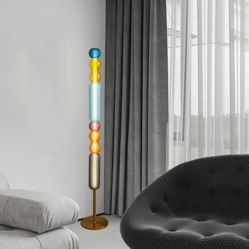 Nordisk färgglad glas golvbelysning vardagsrum sängen butik hotell nyhet stående lampa ny stil 4000k blå gulbrun