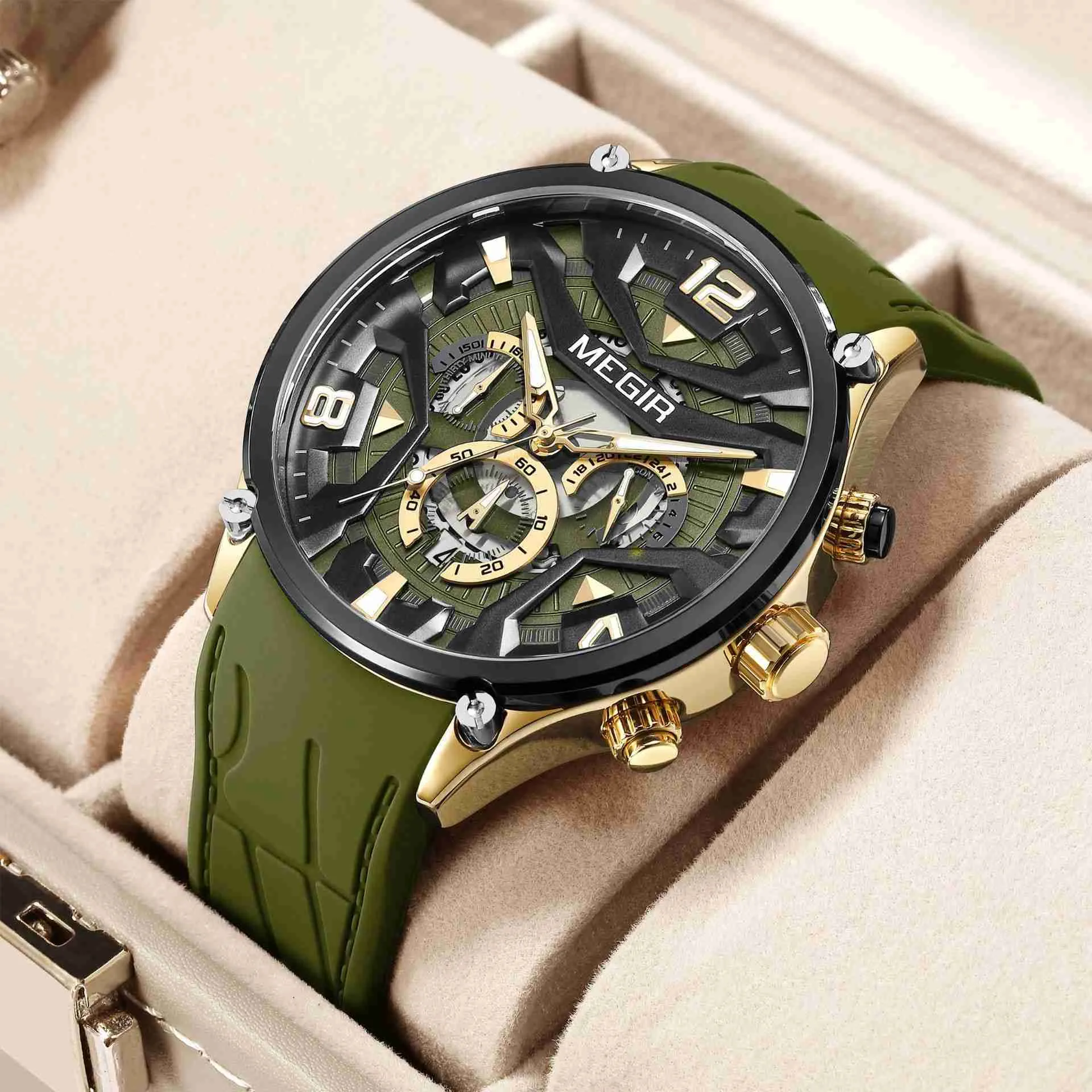 Megir New Mens Silikon Silikon wielofunkcyjny kreatywny tarczę modę trend sportowy zegarek sportowy
