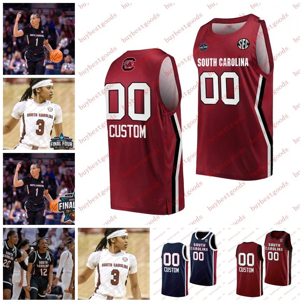 Jeux Basketball Jersey Te-Hina Paopao Tessa Johnson Milaysia Fulwiley Bree Hall Sahnya Jah Sakima Walker Femmes personnalisées South Carolina Jerseys