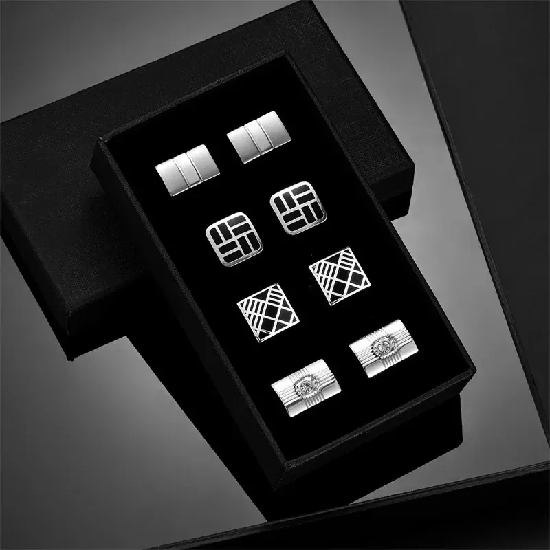 4 Pairs CuffLinks For Mens Wedding Souvenirs Guests Gift Man Shirt Cufflink With Gift Box Luxury Jewelry Business Party Tie Clip 240219