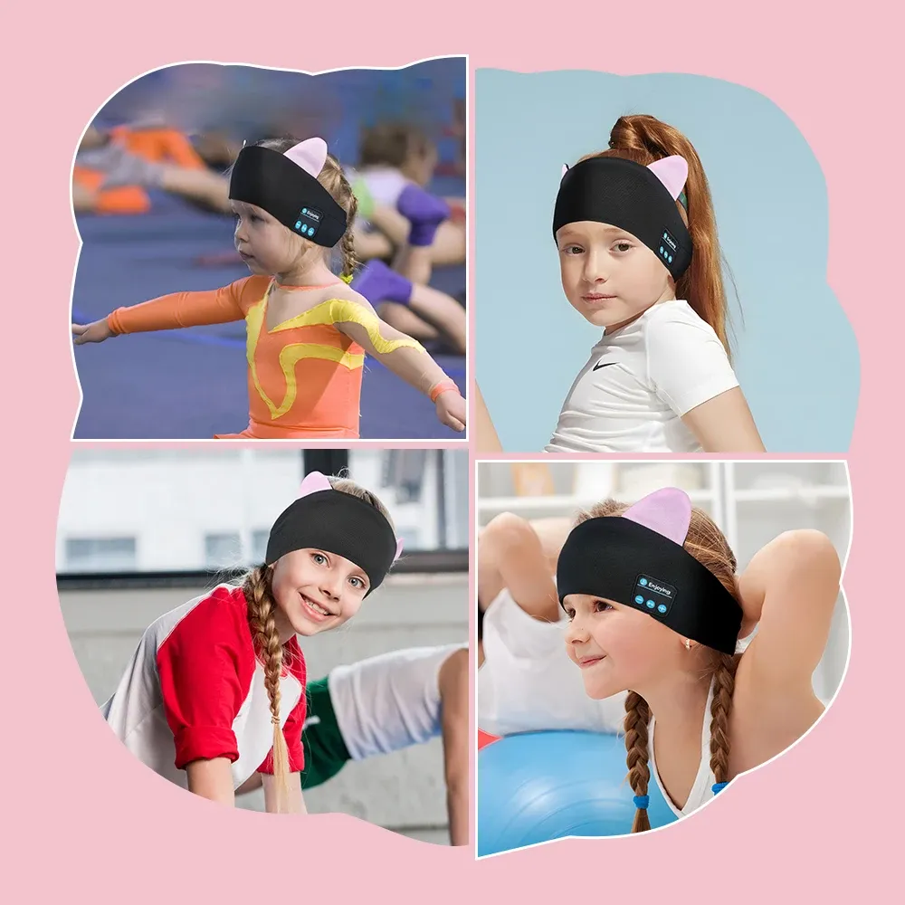 Kids' Bluetooth headphones, Sleep headband with microphone headset stereo, foldable kids' headphones decorated with stylish air conduction Bluetooth headphones