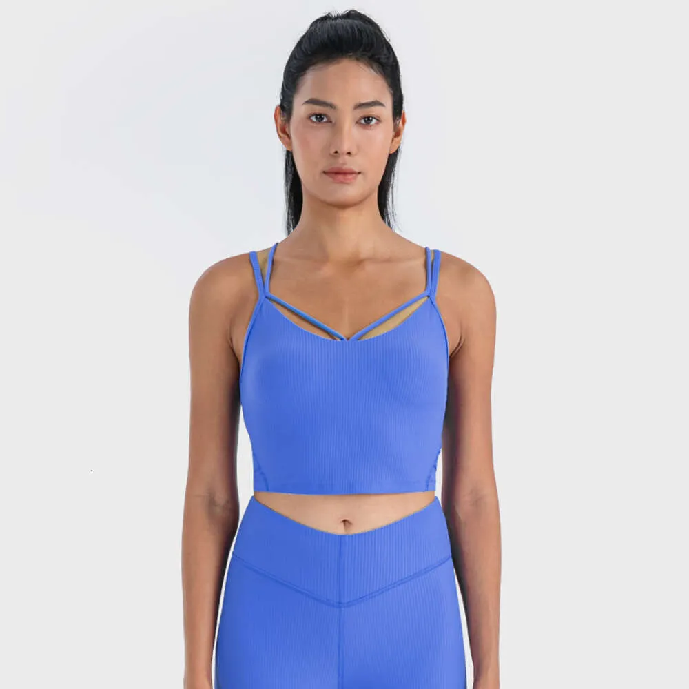 Yoga Outfit LU-17 Fitness Courir Soutien-gorge Côtelé Sous-vêtements de sport Femmes Haute intensité Gilet Antichoc Rassemblement Sportswear Cross-Shape Débardeurs avec coussinet