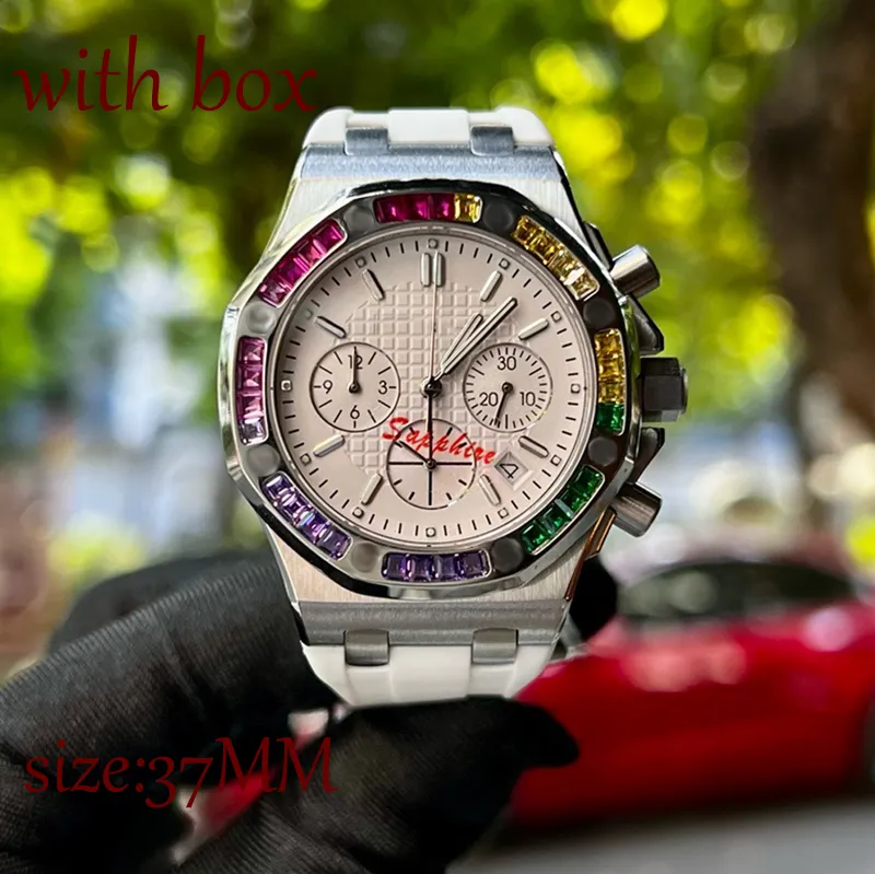 여성 시계 다중 기능 쿼츠 운동 다이아몬드 시계 고품질 클래식 디자이너 시계 럭셔리 패션 시계 크기 37mm 스테인리스 스틸 워터 푸른 시계