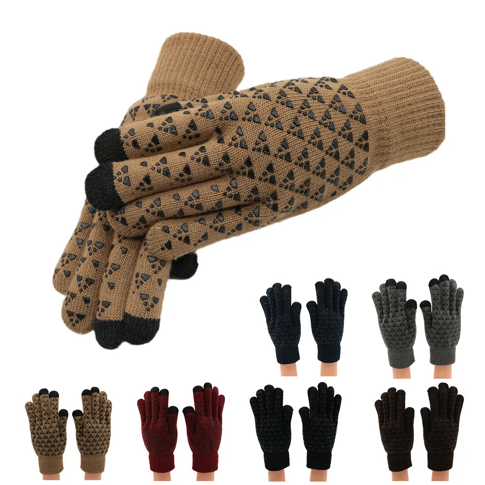 Finger gloves Autumn and winter for both men and women Knitted touch screen riding anti-slip warm and cold-proof jacquard gloves