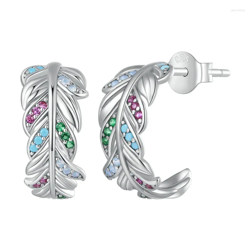 Stud Earrings Self Product 925 Sterling Silver Colorful Feather Ethnic Style Luxury Personality Fine Jewelry Making Fit Original