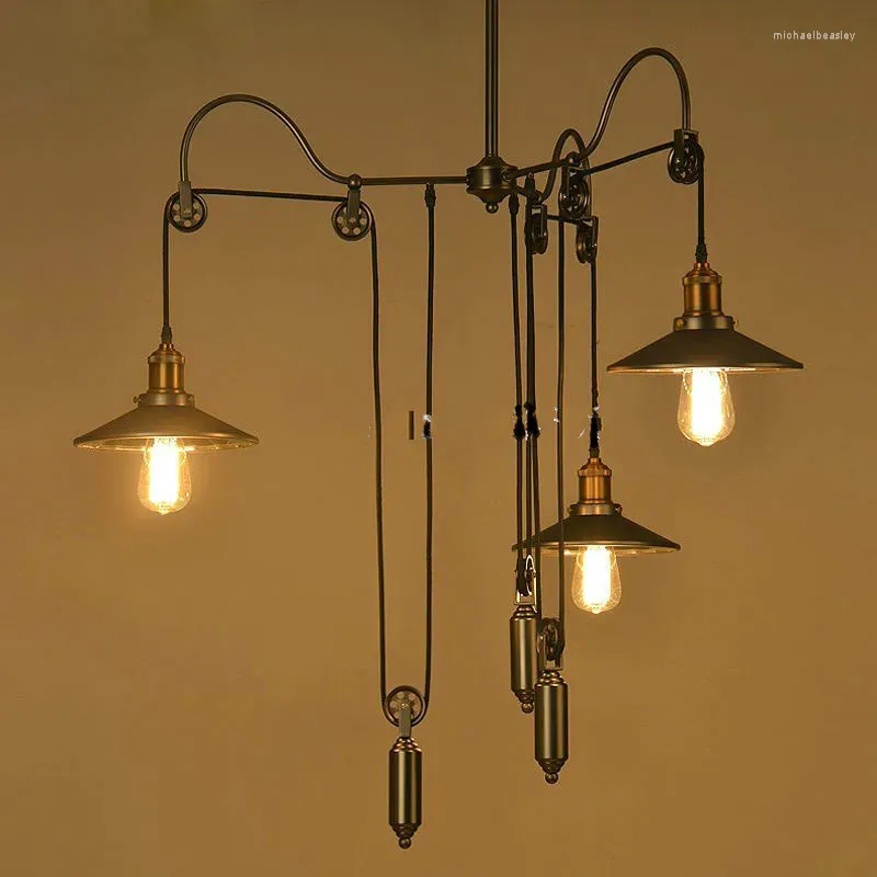 Żyrandole północnoamerykańskie retro osobowość wiejska kreatywne loft Loft jesienne lampy koła pasowe z lustrzanym abażurem do jadalni