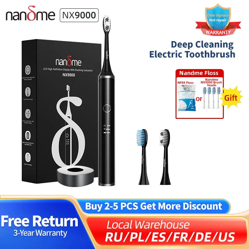 Nandme NX9000 Electric Toothbrush Sonic IPX7 Waterproof Smart LCD display Inductive charging Deep Cleaning Tooth Brush 240220