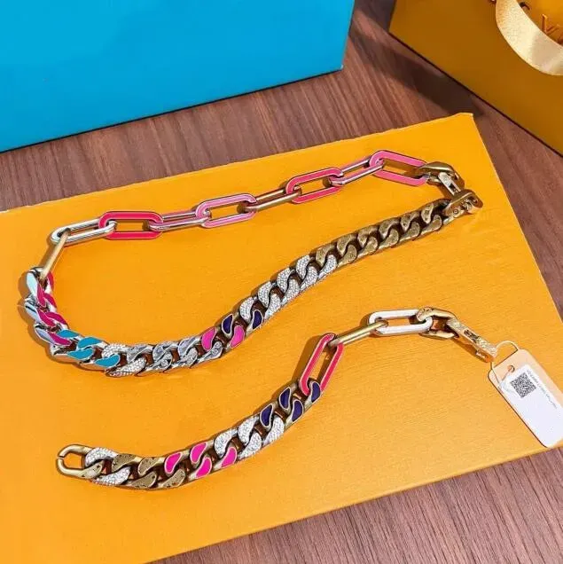 Designer punk Necklaces Man Diamond Cuban Chains Bracelets Luxury Brand jewelry hand chain for Charm Men Hip Hop Chokers Relief flower Coarse Link chain Bracelets