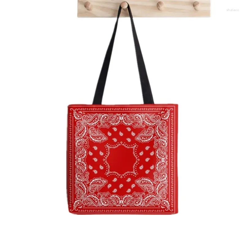 Shopping Bags 2024 Shopper Bandana Red Print Tote Bag Women Harajuku Handbag Girl Shoulder Lady Canvas