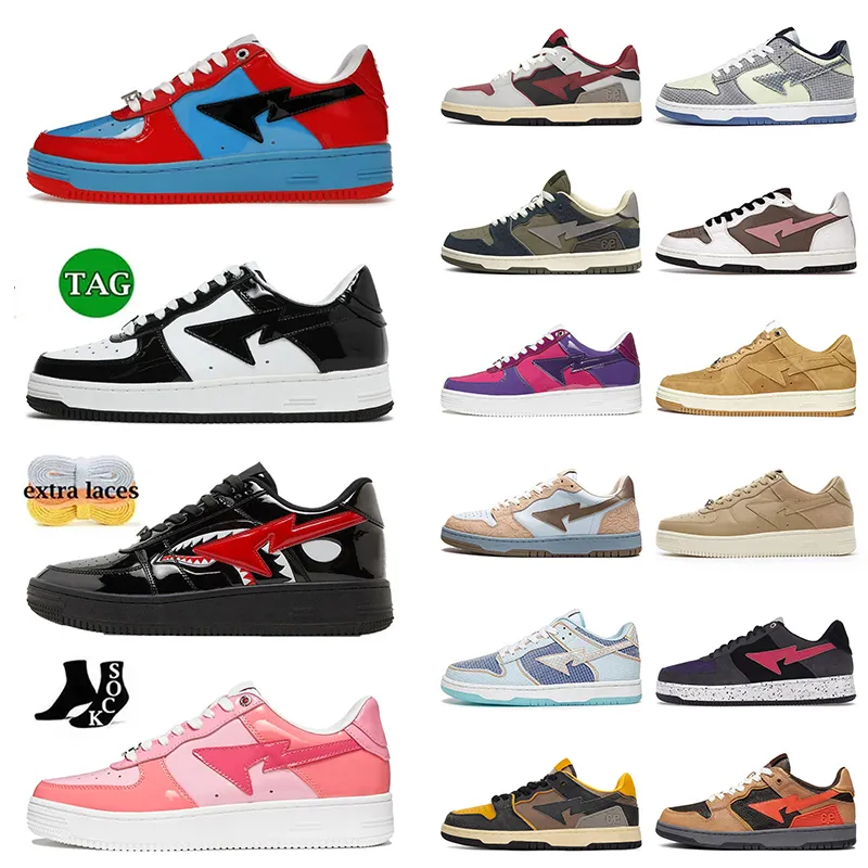 Högkvalitet OG kvinnor herr sneakers en badning apa bapesk8 sta designer skor patent läder grå rosa skum grön röd vit svart låg panda löpare retros tränare