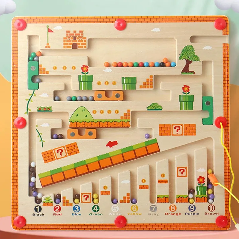 Children Wooden Magnetic Color and Number Maze Learning Education Toys Matching Montessori Gift for Kids 240223
