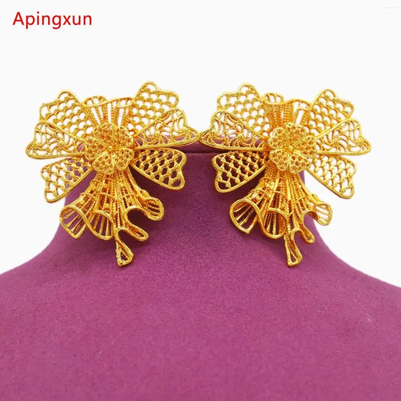 Kolczyki Dangle Apingxun 2024 Design Bowknot kolczyk Dubai Złoty kolor afrykańskie arabskie etiopskie kobiety ślubne biżuteria