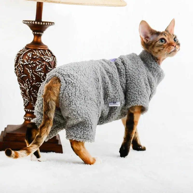 Vêtements Sphynx chat vêtements quatre pattes épaissi doux chaton Costume couleur unie hiver chaton Devon Rex sans poils Sphynx chat vêtements