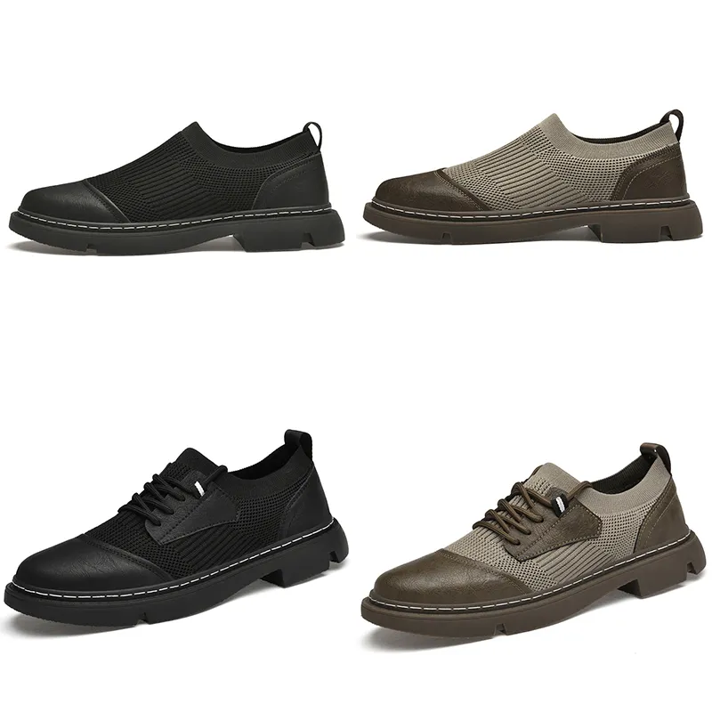 Spring new Casual shoes men black brown gray business shoes trendy leather shoes fabric stitching slip-on versatile shoes breathable GAI