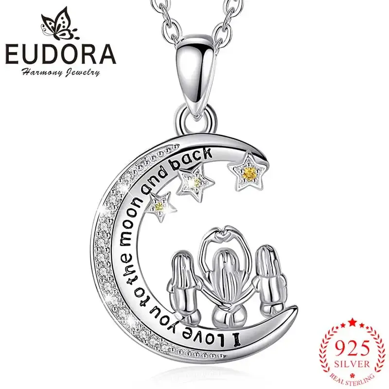 Necklaces Eudora New Sterling Sier Family Back View Star Moon Pendant Necklace Fashion Jewelry Exquisite Sister Gift Cyd761