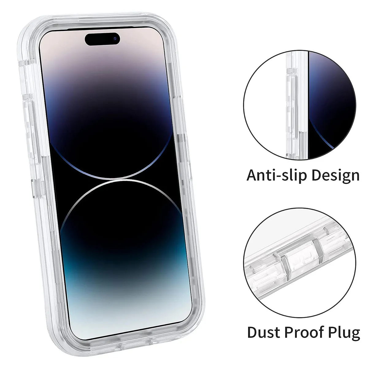 Coque de protection transparente robuste pour iPhone 14 Pro Max : conception double couche supérieure, pare-chocs en PC résistant aux chocs, dos en TPU souple pour une meilleure prise en main