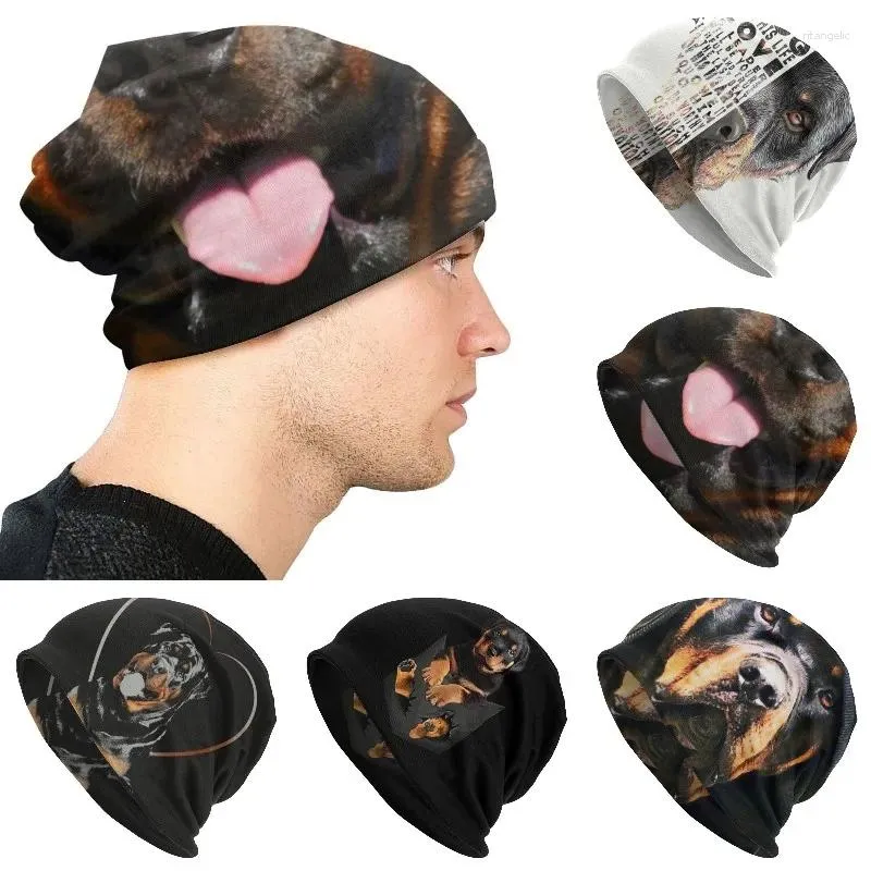 Beralar Sokak Giyim Kış Sıcak Kadın Erkekler Örme Şapka Yetişkin Unisex Rottweiler Kafa Beanies Caps Cep Köpek Rolover Bonnet Şapkaları