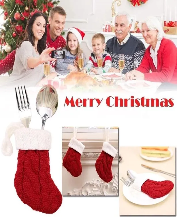 Mini-Weihnachtsstrick-Sockendekorationen für Besteck, Messer und Gabel, Strumpftasche, Tasche, Weihnachten, Süßigkeitenbeutel, Geschenke, Tasche9892880