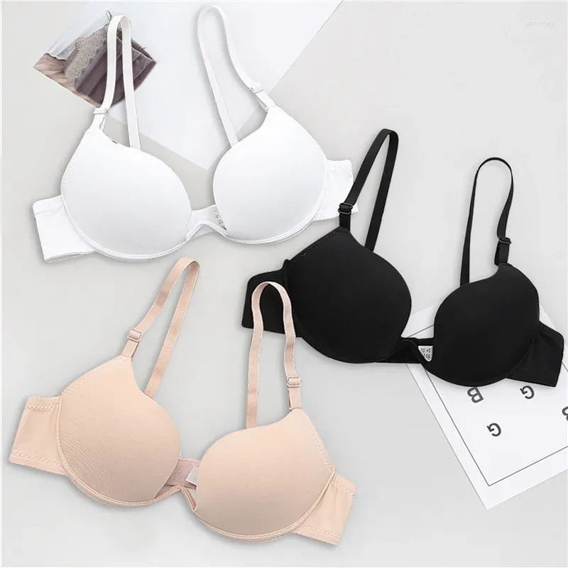 Sutiãs sexy cor sólida baixa volta moda feminina reunir profundo sutiã sem aço conforto lingerie u backless fino bralette topo