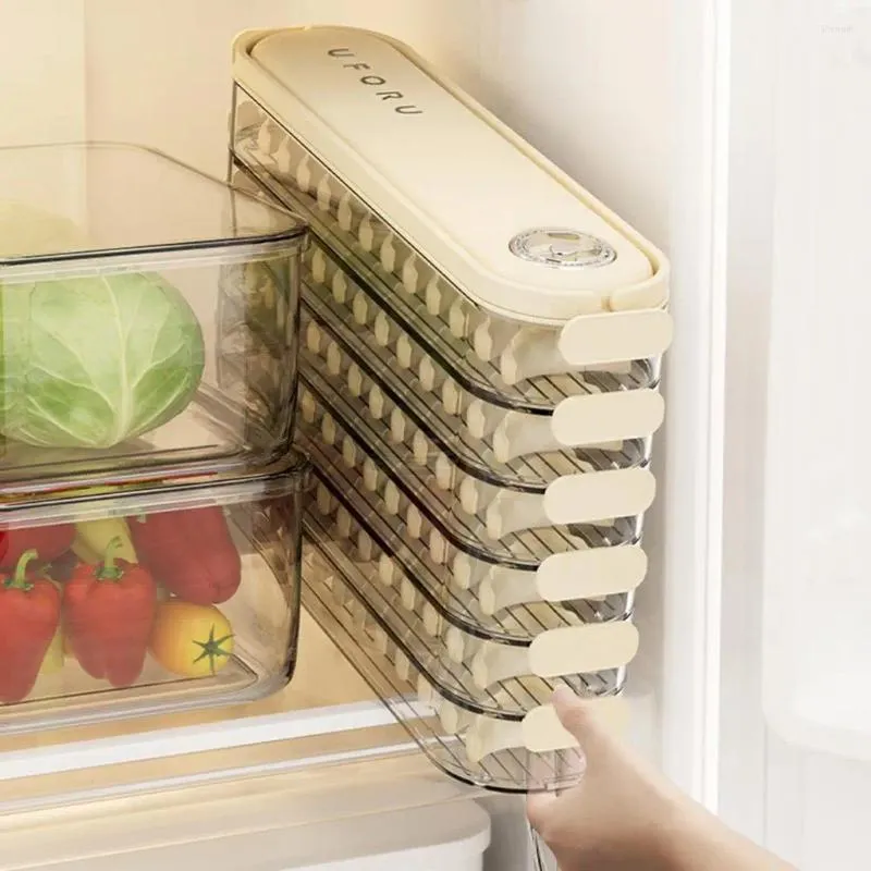 Garrafas de armazenamento que economizam espaço, caixa de bolinho, empilhável, transparente, preservação de alimentos para geladeira
