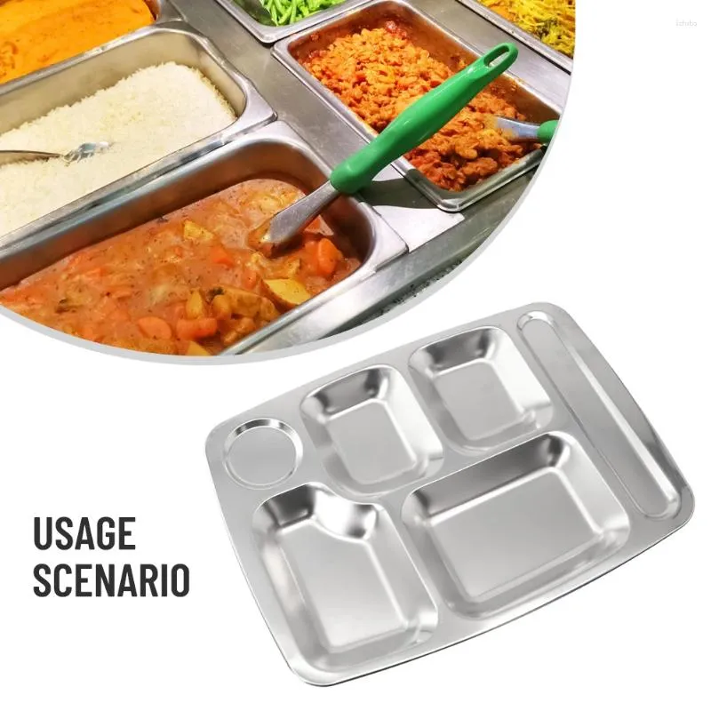 Plates 4 Sections High Quality Stainless Steel Divided Dinner Tray Lunch Container Plate For School Canteen-Accessories