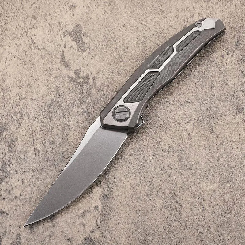 Top Quality A2265 High End Flipper Knife D2 Stone Wash Straight Point Blade CNC TC4 Titanium Alloy Handle Ball Bearing Fast Open Folder Knives
