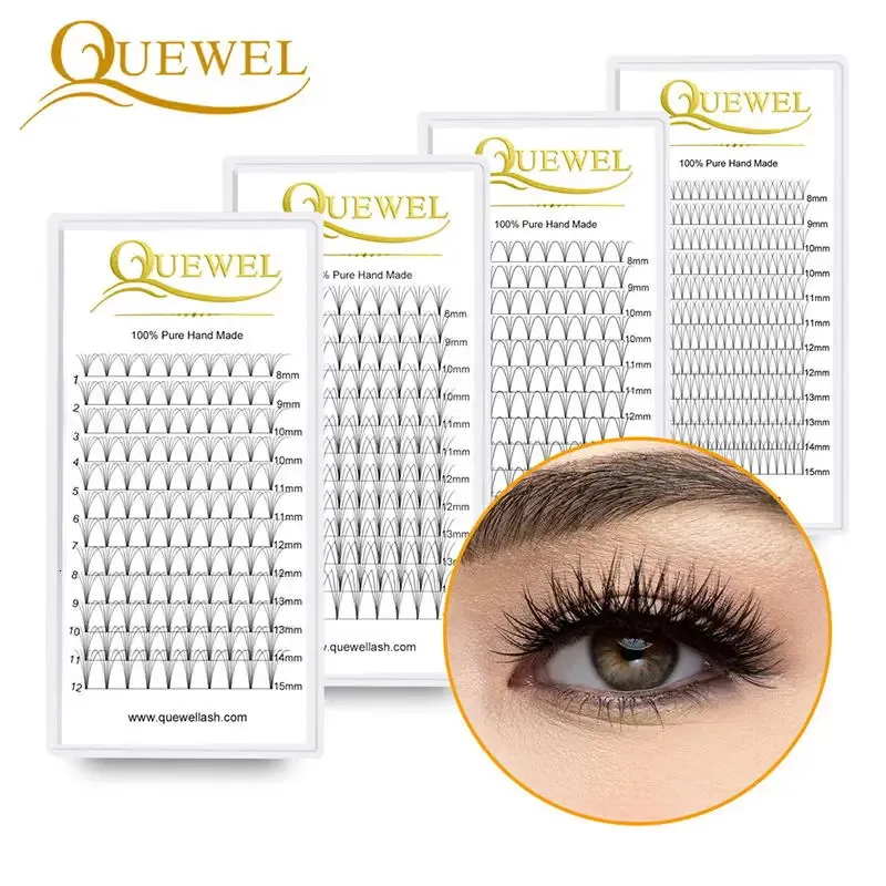 Quewel Lashes Vorgefertigte Volumenfächer Russland Wimpernverlängerung 3D4D5D6D Faux Mink Short Stem False Volume Wimpern 0,070,10 mm 240222