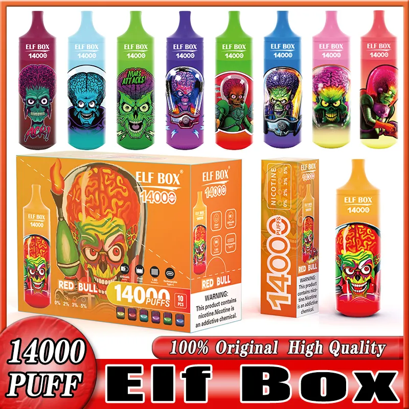 Original ELF Box 14000 Puff Disposable E Cigaretter 14K Mesh Coil 25 Ml POD Batterisladdningsbara Cigs Puff 14K 0% 2% 3% 5% VAPE PEN 10 Smaker Skickor en dag