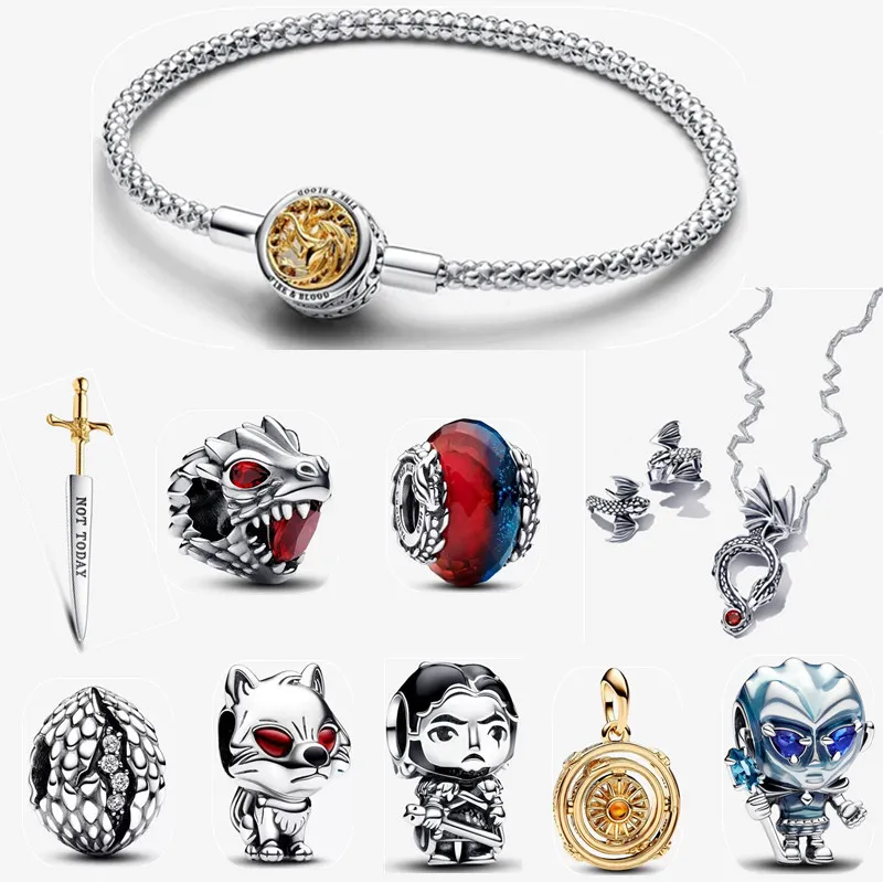 2024 novo com caixa designer charme pulseiras para mulheres 925 colar de prata esterlina diy caber brincos pandoras jogos de tronos pulseira de luxo conjunto de jóias presente