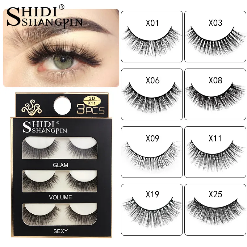 3 pairs 3D Faux Nertsenhaar Zachte Valse Wimpers Pluizige Piekerige Dikke Fake Lash Handgemaakte Wimper Oogmake-up