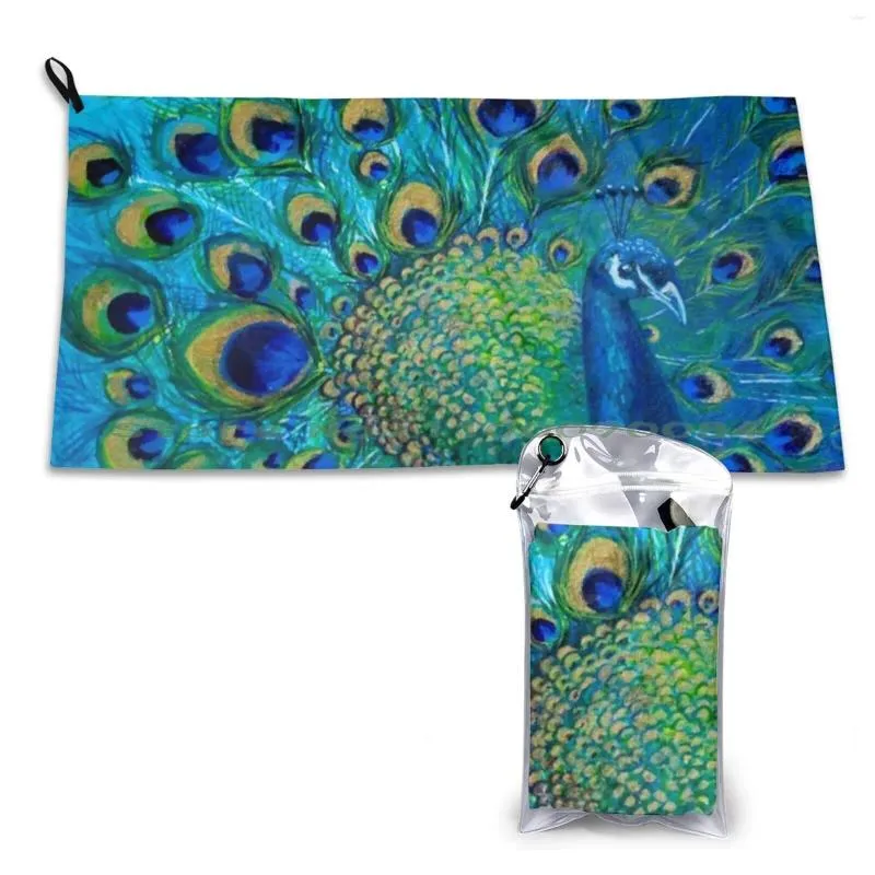 Handdoek Volle Glorie Pauw Sneldrogend Gym Sport Bad Draagbare Kunst Pauw Peahen Eye Iriserend Blauw Goud Vogel Natuur