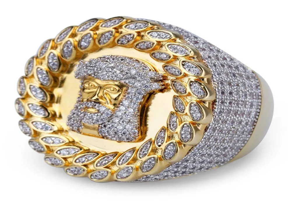 Glarings pełne pierścionki z klastrami z cyrkonami Pierścienie Klasa Biżuteria Europejskie i amerykańskie złoto Plane Jezus Chrystus Hip Hop Finger Pierścień 8922013