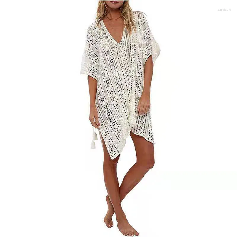 Roupa de banho feminina praia férias recorte biquíni blusa top crochê robe xale cor sólida maiô mulher com proteção solar