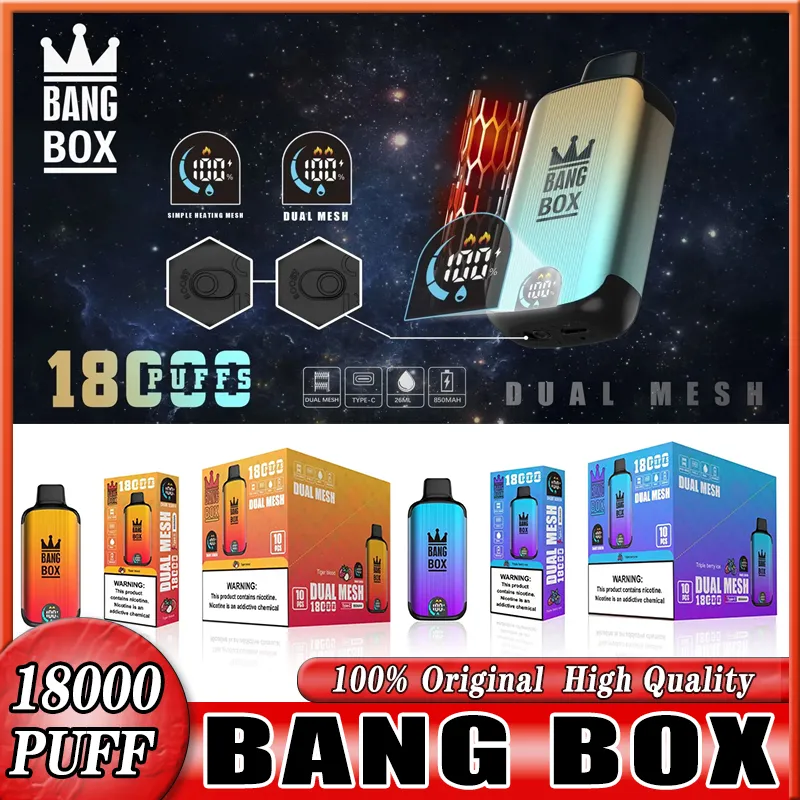 Bang Box 18000 Puffs Cigarrillos electrónicos desechables 26 ml Pod precargado 850 mAh Batería recargable Pantalla inteligente vs Bang Box 18k King