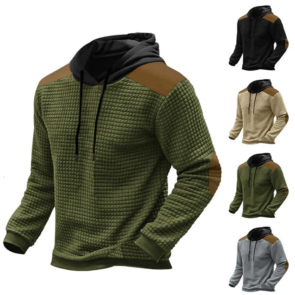 Autumn and Winter 2023 New Men's Jacquard Color Block Långärmad huva Pullover Casual tröja för män