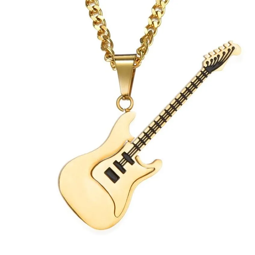 Kolye Kolyeleri Şık 53mm Paslanmaz Çelik Altın Siyah Gümüş Renkli Gitar Kolye Takı Hediyesi Erkekler Müzik Tutkusu260W