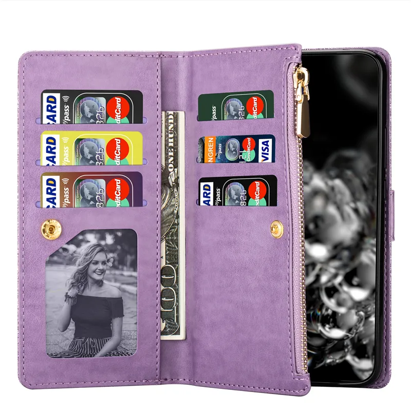 Luxury Flip Glitter Wallet Bag Case For  P30 P40 P20 Mate50 Pro Lite Y7 Y6 P Smart Card Holder Magnetic Handbag Zipper Pocket Phone Case