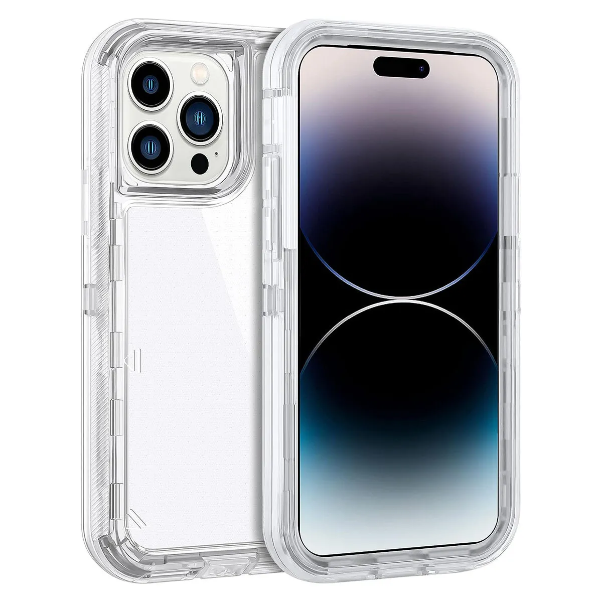 Tungt skyddande iPhone 14 Pro Max Clear Case: Superior Dual-Layer Design, stötsäker PC-stötfångare, mjuk TPU för förbättrad grepp