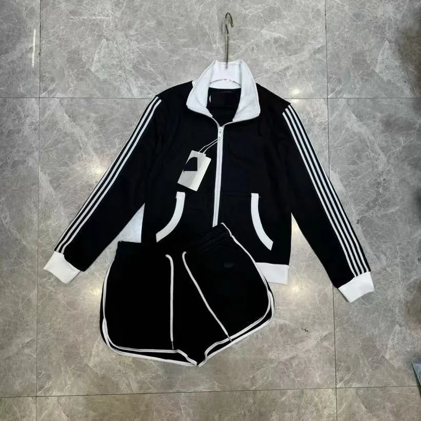 Designer Black White Patchwork Women's Jackets and Shorts Set Milan Runway Logo Brodery Women's Two Pieces Set 22611