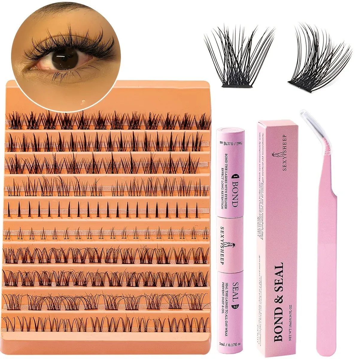 Rzęsy Seksowne Sheep DIY Lash Zestaw przedłużający się 136/140pcs Indywidualne rzęsy Klastry rzęs z wiązaniem rzęs i uszczelki i rzęs