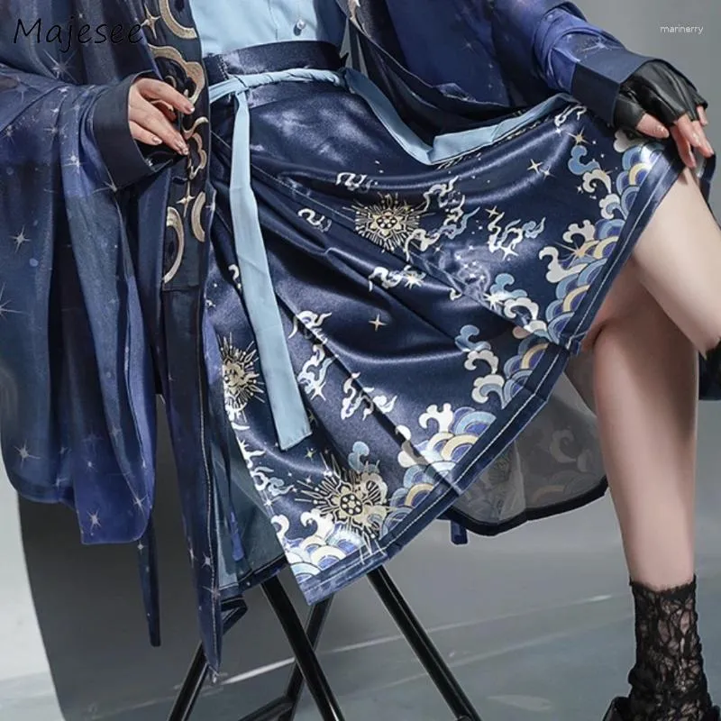 Jupes Style chinois plissé pour femmes chic Vintage imprimés doux tempérament filles Streetwear Mini jupe printemps été à la mode