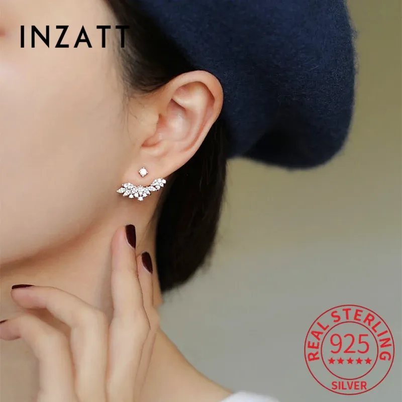 Charme INZATT réel 925 en argent Sterling Zircon ailes d'ange crochet boucles d'oreilles pour charme femmes mignon bohème Fine bijoux accessoires