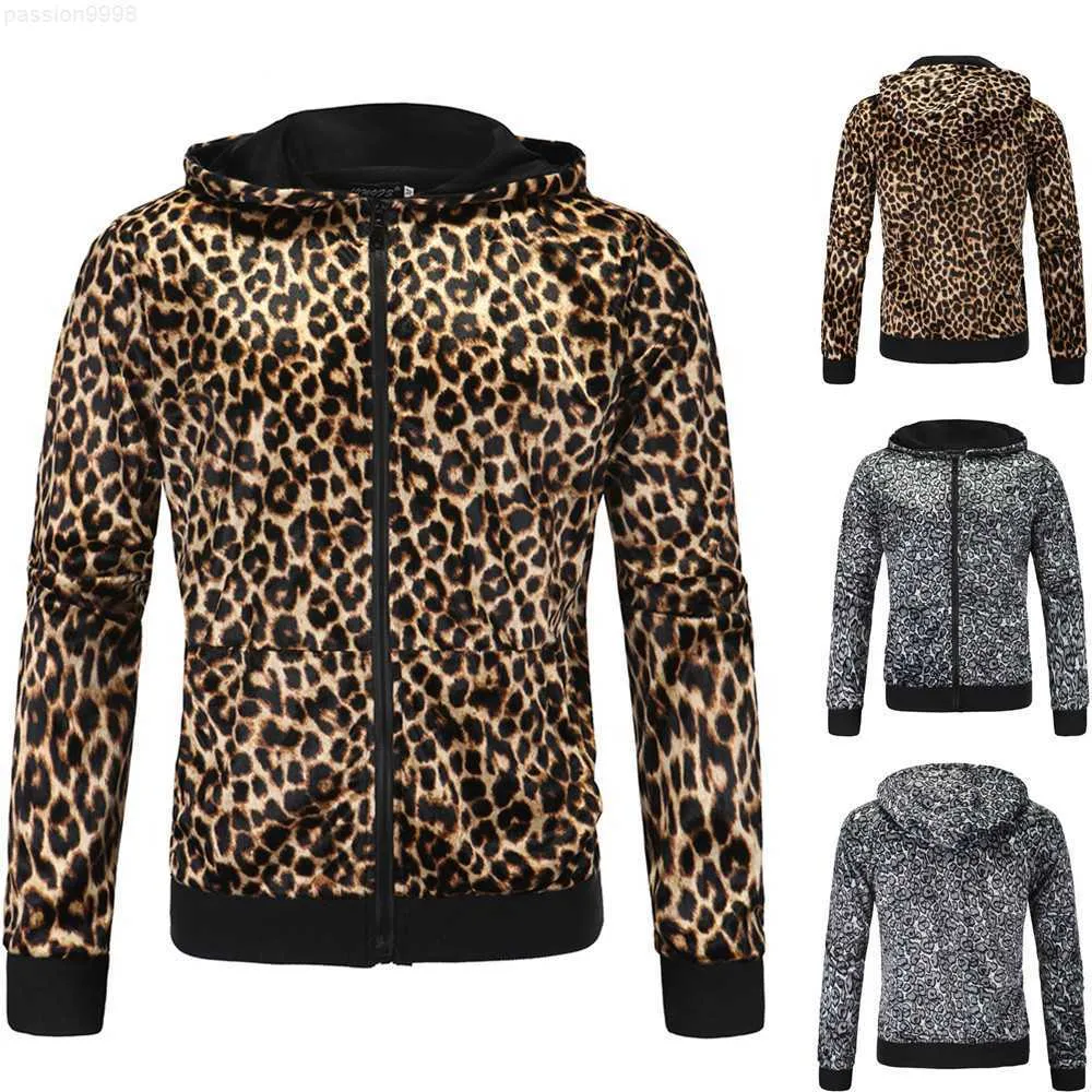 Aowof New British Mens Leopard Hooded tröja Elastic Leopard Hooded Jacke JJ-XY119A