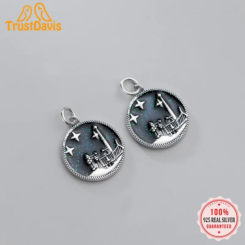 Colliers TrustDavis réel 925 pendentif en argent Sterling doux 17mm rond nuit ciel pendentif à breloque fait à la main bricolage accessoires bijoux fins DZ790