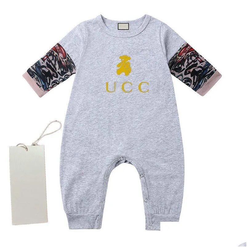 Rompertjes Ontwerper Pasgeboren Baby Meisje Jongen Rompertjes Kleding Baby Cartoon Beer Print Jumpsuits Onesie Romper Aaa Drop Delivery Baby, Kid Dhvef