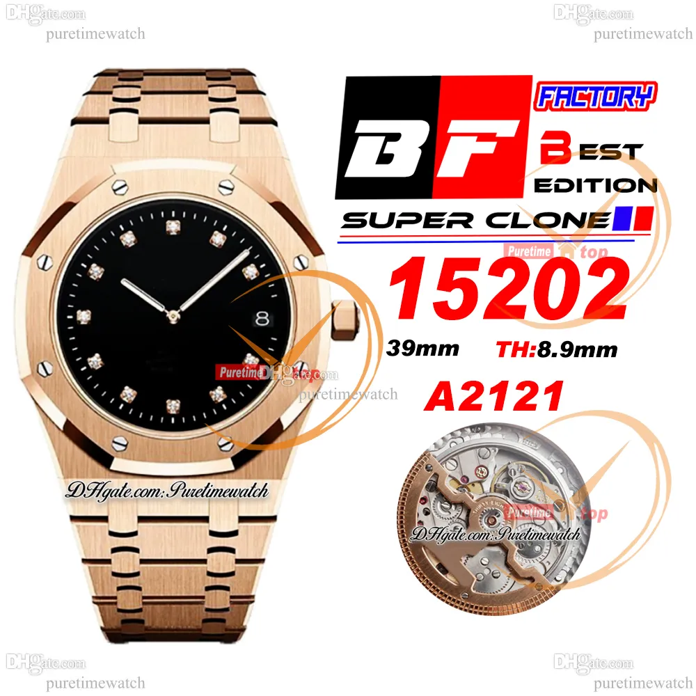 BF 1520 Jumbo extra-sottile 39 mm oro rosa 18 carati onice nero quadrante tapisserie diamanti A2121 orologio automatico da uomo bracciale in acciaio inossidabile Super Edition Puretimewatch