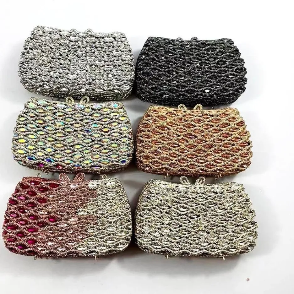 Argent noir Champagne 6 couleurs soirée cristal strass pochette conception pierres précieuses fête mariage diamant sacs à main Bags344S